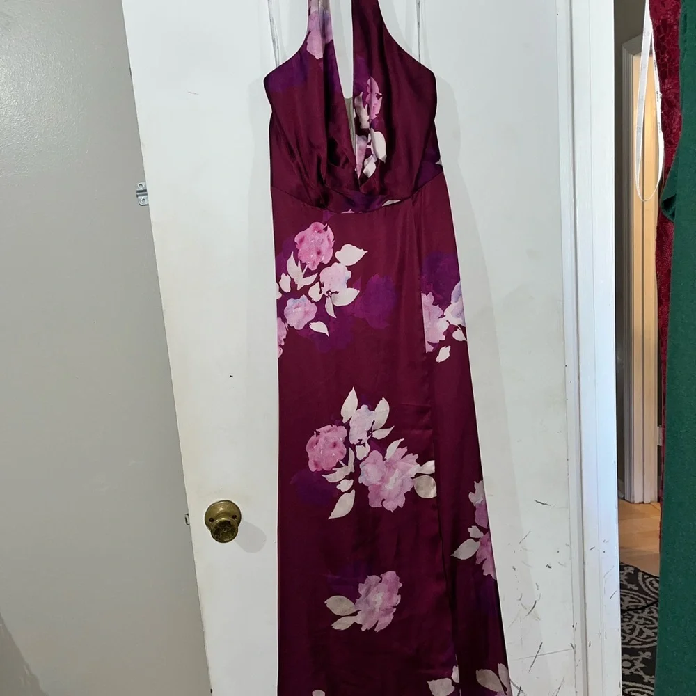 NWT David's Bridal Plum Floral Halter Maxi Dress - Picture 2 of 6
